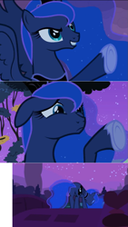 Size: 671x1191 | Tagged: safe, edit, edited screencap, screencap, princess luna, alicorn, pony, luna eclipsed, season 2, eyes closed, female, floppy ears, frown, grin, mare, reaction image, sad, smiling, sulking, thread