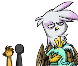 Size: 500x419 | Tagged: safe, derpibooru import, gilda, oc, griffon, food, french fries, fries are delicious, gilda replies, lyra plushie, plothole plush lyra