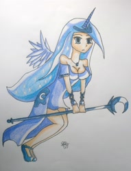 Size: 2489x3261 | Tagged: safe, artist:shanshanshananigans, princess luna, horned humanization, humanized, solo, traditional art, winged humanization