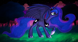 Size: 1280x689 | Tagged: safe, artist:thepipefox, princess luna, alicorn, pony, female, horn, mare, simple background, solo