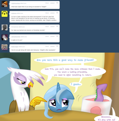 Size: 1280x1302 | Tagged: safe, derpibooru import, gilda, spike, trixie, dragon, griffon, ask, ask stalker trixie