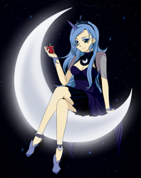 Size: 635x800 | Tagged: safe, artist:darkalchemist15, princess luna, horned humanization, humanized, moon, solo, tangible heavenly object