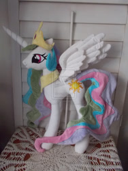 Size: 1024x1365 | Tagged: safe, artist:cinnamon-stitch, princess celestia, irl, photo, plushie, solo, watermark