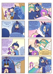 Size: 1480x2071 | Tagged: safe, artist:howxu, night light, princess cadance, princess celestia, princess luna, twilight sparkle, twilight velvet, comic:humanized pony comic, baby, comic, cute, horned humanization, humanized, twiabetes, winged humanization