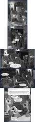 Size: 878x2989 | Tagged: safe, artist:marbleyarns, bon bon, princess luna, sweetie drops, thunderlane, oc, oc:dawnheart, alicorn, pony, captain luna, comic, monochrome, tumblr, under a paper moon