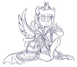 Size: 595x518 | Tagged: safe, artist:saturnspace, princess luna, alicorn, pony, clothes, lineart, lumaluna, monochrome, sitting