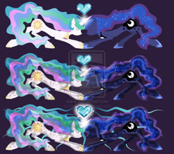 Size: 900x797 | Tagged: safe, artist:ged-arts, princess celestia, princess luna, alicorn, pony, crystal heart, watermark