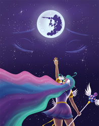 Size: 962x1224 | Tagged: safe, artist:checkerboardprincess, princess celestia, humanized, moon, solo