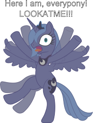 Size: 2500x3281 | Tagged: safe, artist:crunchnugget, princess luna, alicorn, pony, discorded, flailing, s1 luna, simple background, solo