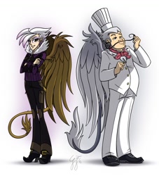 Size: 1320x1452 | Tagged: safe, artist:glancojusticar, derpibooru import, gilda, gustave le grande, griffon, human, humanized, tailed humanization, winged humanization