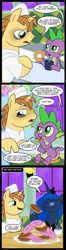 Size: 579x2195 | Tagged: safe, artist:madmax, donut joe, princess luna, spike, alicorn, dragon, pony, bags under eyes, comic, donut