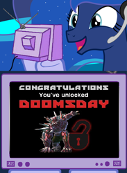 Size: 438x600 | Tagged: safe, princess luna, alicorn, pony, dc comics, doomsday, exploitable meme, gamer luna, injustice gods among us, tv meme