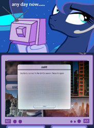 Size: 511x700 | Tagged: safe, princess luna, alicorn, pony, ea, exploitable meme, gamer luna, sim city, sim city 5, tv meme