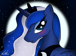 Size: 1450x1080 | Tagged: safe, artist:ep-777, princess luna, alicorn, pony, bedroom eyes, blushing, night, solo, stars