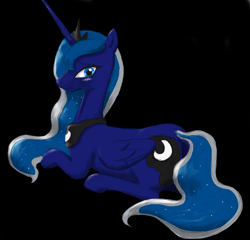 Size: 1412x1356 | Tagged: safe, artist:paranasu, princess luna, alicorn, pony, blushing, pixiv, simple background, solo