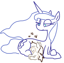 Size: 500x497 | Tagged: safe, artist:the weaver, pipsqueak, princess luna, alicorn, pony, breastfeeding, cute, female, horses doing horse things, implied crotchboobs, male, maternaluna, nonsexual nursing, nursing, simple background, suckling, white background