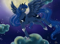 Size: 1025x750 | Tagged: safe, artist:veritasket, princess luna, alicorn, pony, cloud, cloudy, solo