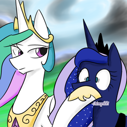 Size: 900x900 | Tagged: safe, artist:tails232323, princess celestia, princess luna, alicorn, pony, denied, shush