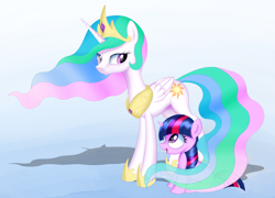 Size: 2760x1983 | Tagged: safe, artist:kas92, princess celestia, twilight sparkle, alicorn, pony, filly, filly twilight sparkle