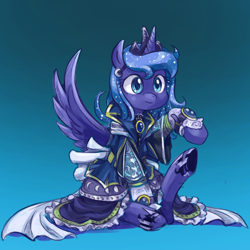 Size: 650x650 | Tagged: safe, artist:saturnspace, princess luna, alicorn, pony, clothes, cute, dress, sitting, solo, weapons-grade cute