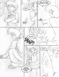 Size: 700x913 | Tagged: safe, artist:akuoreo, princess luna, oc, human, pony, brony, comic, monochrome, tiny, tiny ponies