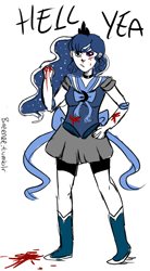 Size: 637x1155 | Tagged: safe, artist:breenee, princess luna, 30 minute art challenge, black eye, blood, fight, humanized, sailor moon, solo, vulgar