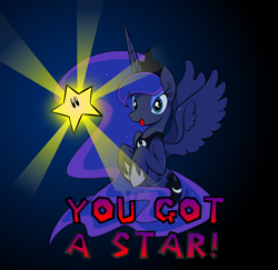 Size: 1280x1244 | Tagged: safe, artist:zev, princess luna, alicorn, pony, congratulations, happy, solo, stars, super mario bros., super mario galaxy, super star