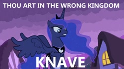 Size: 1128x632 | Tagged: safe, edit, edited screencap, screencap, princess luna, alicorn, pony, luna eclipsed, caption, female, image macro, mare, solo, wrong neighborhood