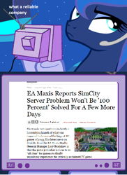 Size: 512x702 | Tagged: safe, princess luna, alicorn, pony, ea, exploitable meme, gamer luna, sim city, sim city 5, tv meme