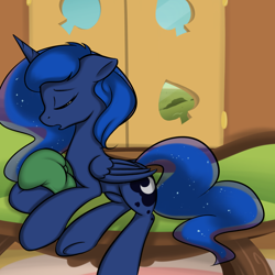 Size: 1000x1000 | Tagged: safe, artist:theparagon, princess luna, alicorn, pony, hunted luna, pillow, sofa, solo