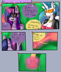 Size: 826x967 | Tagged: safe, artist:reneesdetermination, princess celestia, twilight sparkle, anthro, comic:heart burn, comic