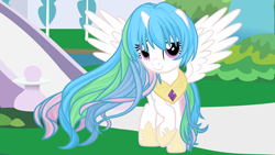 Size: 9600x5400 | Tagged: safe, artist:beavernator, princess celestia, alicorn, pony, absurd resolution, alternate hairstyle, smiling, solo, wallpaper, younger