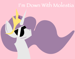 Size: 720x571 | Tagged: safe, artist:sonic-chaos, princess celestia, alicorn, pony, down with molestia, drama, get down with molestia, princess molestia, smiling, solo, subverted meme, sunglasses, up with molestia
