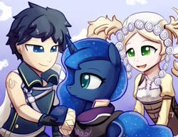 Size: 1000x772 | Tagged: safe, artist:negativefox, princess luna, human, chrom, crossover, fire emblem, fire emblem: awakening, lissa