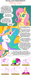 Size: 1280x3104 | Tagged: safe, artist:ponett, fluttershy, princess celestia, alicorn, pegasus, pony, adam west, down with molestia, drama, meta, princess molestia