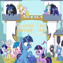 Size: 1040x1032 | Tagged: safe, artist:lance, applejack, firefly, posey, princess celestia, princess luna, sparkler (g1), star swirl the bearded, surprise, trixie, twilight sparkle, alicorn, earth pony, pony, g1, commission, cover, fanfic, g1 to g4, generation leap, tumblr