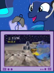 Size: 512x700 | Tagged: safe, princess luna, alicorn, pony, backlash, blast corps, exploitable meme, gamer luna, gamer meme, meme, moon, obligatory pony, tv meme