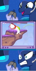 Size: 512x992 | Tagged: safe, princess luna, alicorn, pony, angry, exploitable meme, fail, gamer luna, gamer meme, meme, obligatory pony, robot unicorn attack, tv meme, video game