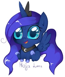 Size: 819x976 | Tagged: safe, artist:agletka, princess luna, alicorn, pony, chibi, cute, simple background, smiling, solo