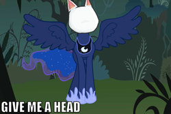 Size: 1019x681 | Tagged: safe, princess luna, alicorn, pony, animal crossing, blanca, give me a head, no face, solo