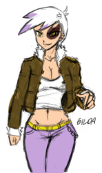 Size: 386x651 | Tagged: safe, artist:johnjoseco, derpibooru import, gilda, human, avatar the last airbender, breasts, burn scar, cleavage, clothes, female, humanized, jacket, midriff, recolor, scar, simple background, species swap, white background, zuko