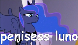 Size: 720x415 | Tagged: safe, princess luna, alicorn, pony, comic sans, female, horn, mare, mispelled names, solo