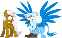 Size: 1000x618 | Tagged: safe, artist:lunchwere, derpibooru import, gilda, rainbow dash, griffonized, ponified, rainbow griffon, species swap