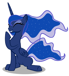Size: 5000x5500 | Tagged: safe, artist:cencerberon, princess luna, alicorn, pony, absurd resolution, eyes closed, laughing, missing accessory, raised hoof, show accurate, sitting, solo