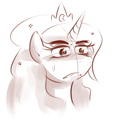 Size: 789x852 | Tagged: safe, artist:balooga, princess luna, alicorn, pony, blushing, heart, monochrome, sketch