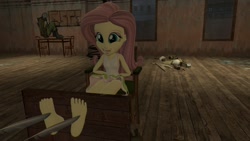 Size: 1366x768 | Tagged: safe, artist:roseomary, fluttershy, equestria girls, 3d, clothes, feather, feet, fetish, foot fetish, schrödinger's pantsu, skirt, solo, source filmmaker, tanktop, tickle fetish, tickling, upskirt