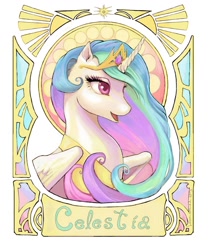 Size: 938x1123 | Tagged: safe, artist:linnpuzzle, princess celestia, alicorn, pony, modern art, nouveau, portrait, solo