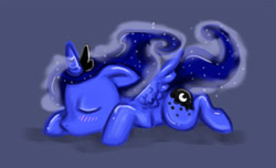 Size: 400x243 | Tagged: safe, artist:sekhmettt, princess luna, alicorn, pony, chibi, sleeping, solo