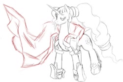 Size: 1301x871 | Tagged: safe, princess celestia, alicorn, pony, armor, cape, clothes, ponytail, sketch, solo