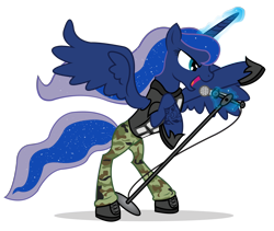 Size: 3068x2588 | Tagged: safe, artist:icaron, princess luna, pony, bipedal, clothes, cosplay, heavy metal, joakim brodén, metal, microphone, sabaton, show accurate, simple background, solo, transparent background, vector